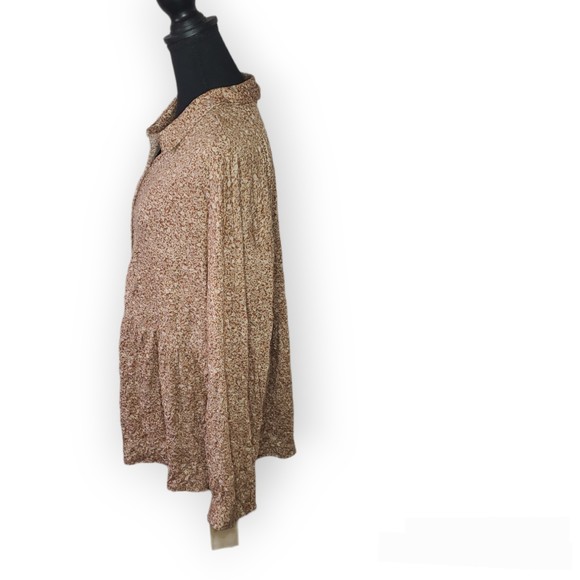 Frye and co. XXL brown with beige floral print long sleeves baby doll blouse top - Picture 3 of 10